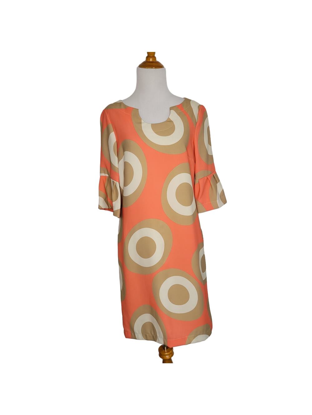 Sara Campbell Mod Dress Retro Circle Print Coral Tan Spring Women 8